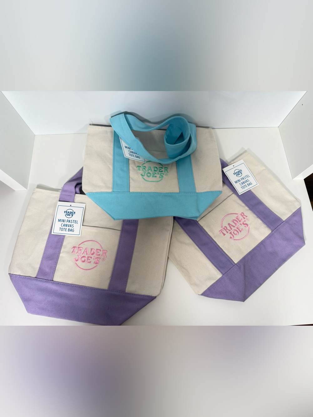 Trader Joe’s Mini Pastel Canvas Tote Bags Set of 3 NWT